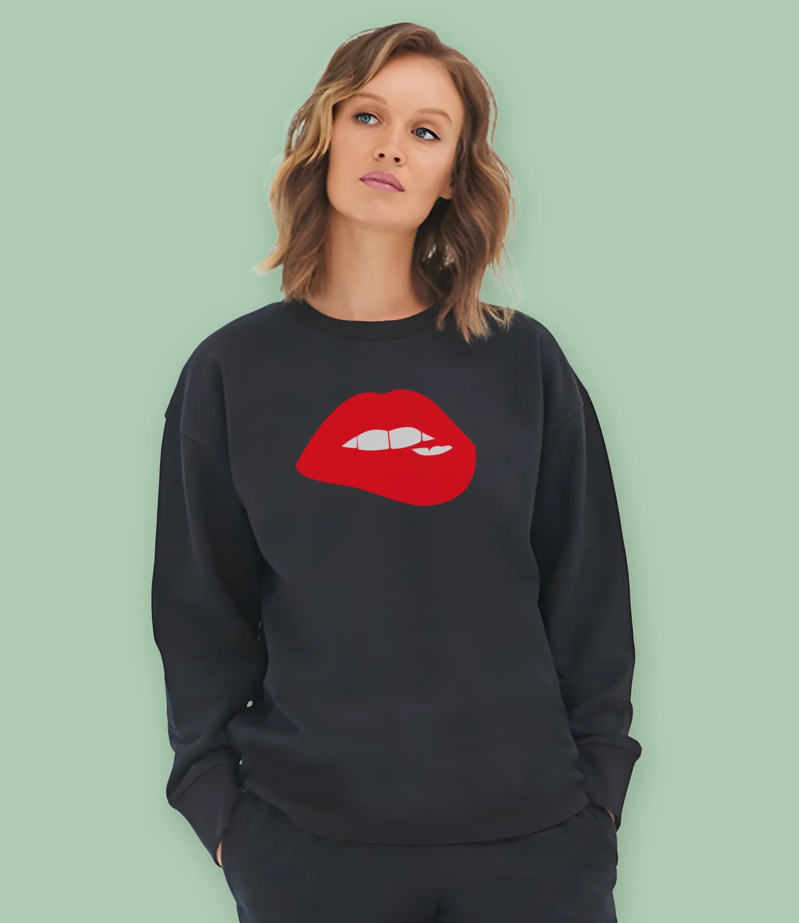 "Bite ya lip" Organic Cotton Womens Sweatshirt
